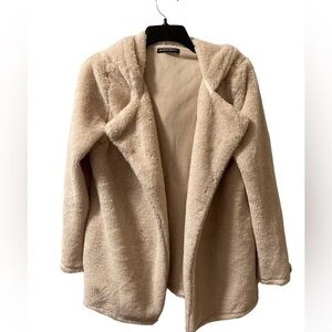 Brandy Melville Jacket One Size Open Front Sherpa Jacket Hooded‎ Pale Pink Plush